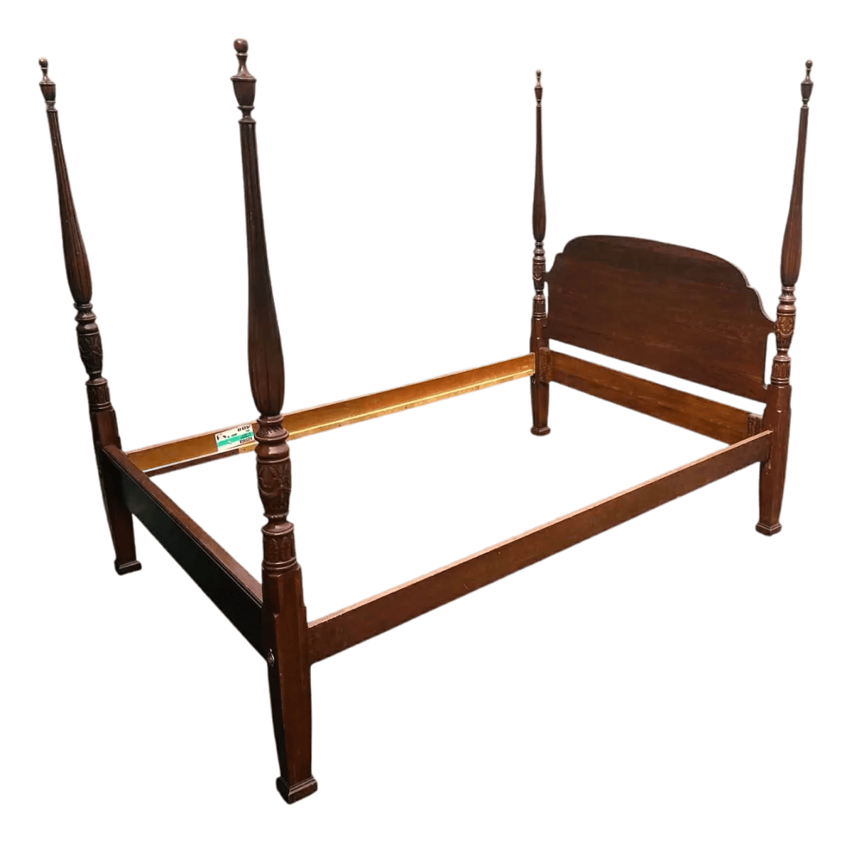 Queen Size Solid Cherry Wood Four Poster Rice Bed - Vintage Late 20th Century - Thumbnail 2