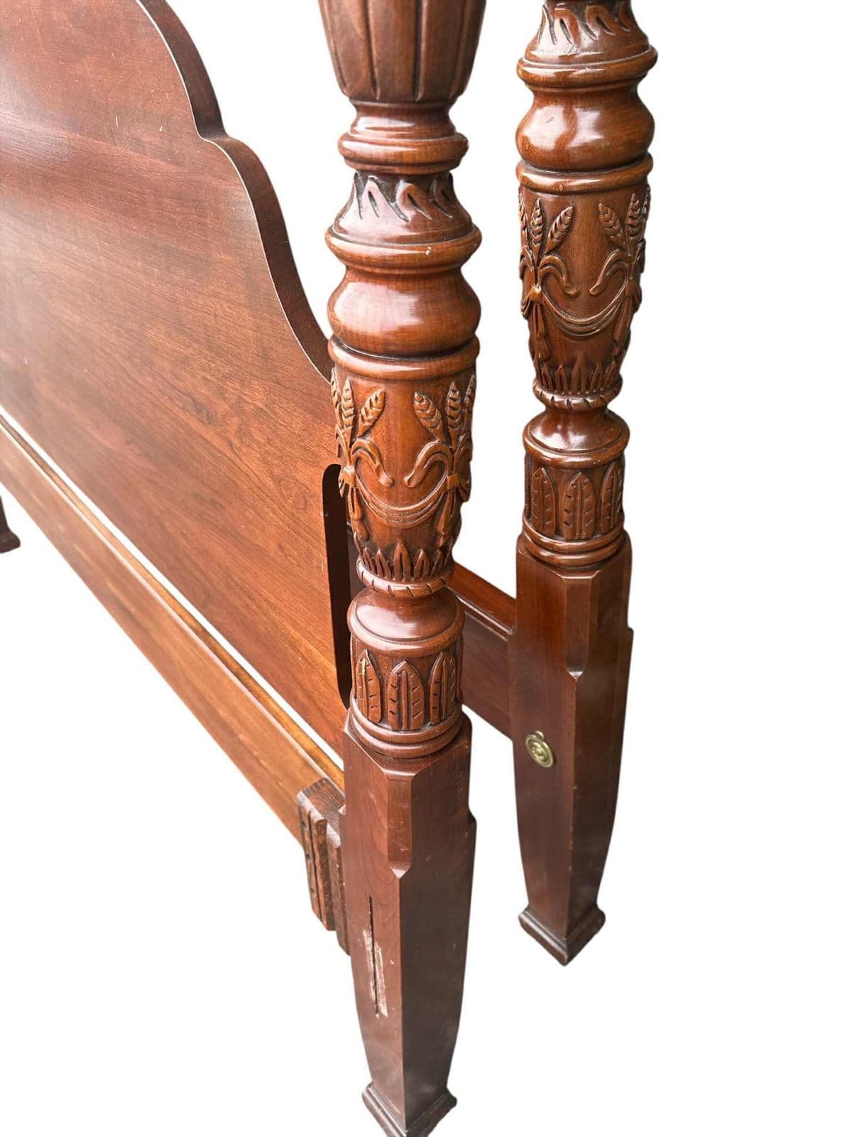 Queen Size Solid Cherry Wood Four Poster Rice Bed - Vintage Late 20th Century - Thumbnail 4