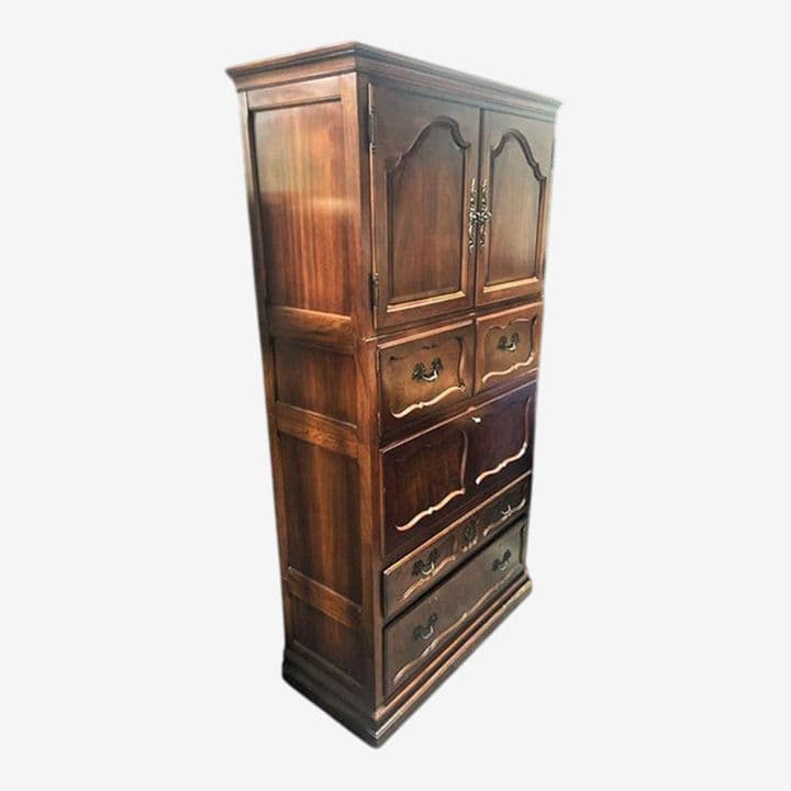 Baker Furniture Cherry Wood Armoire With Tooled Leather Drop Down Desk - Late 20th Century - Image 1