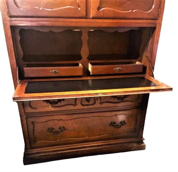 Baker Furniture Cherry Wood Armoire With Tooled Leather Drop Down Desk - Late 20th Century - Thumbnail 6