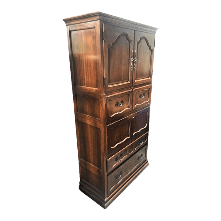 Baker Furniture Cherry Wood Armoire With Tooled Leather Drop Down Desk - Late 20th Century - Thumbnail 2