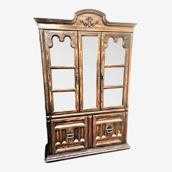 Vintage 1960s Keller Furniture Spanish Revival Solid Oak China Cabinet - Image 1