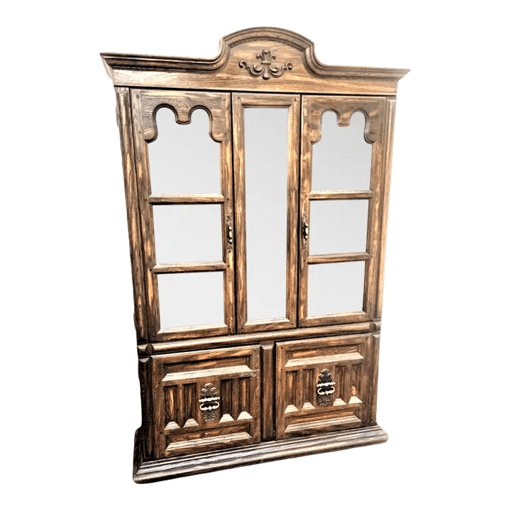 Vintage 1960s Keller Furniture Spanish Revival Solid Oak China Cabinet - Thumbnail 2