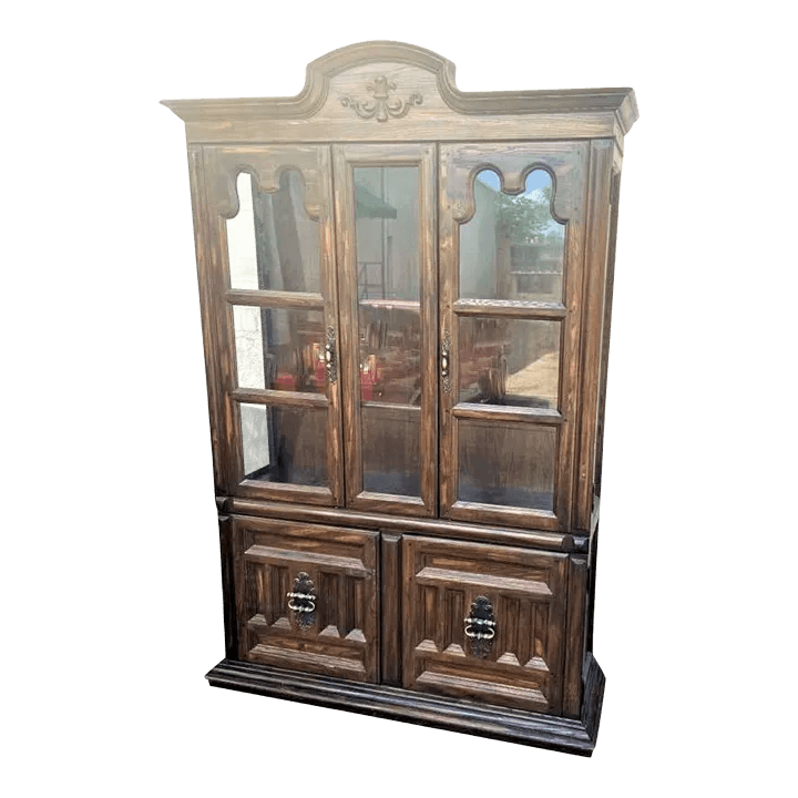 Vintage 1960s Keller Furniture Spanish Revival Solid Oak China Cabinet - Thumbnail 3