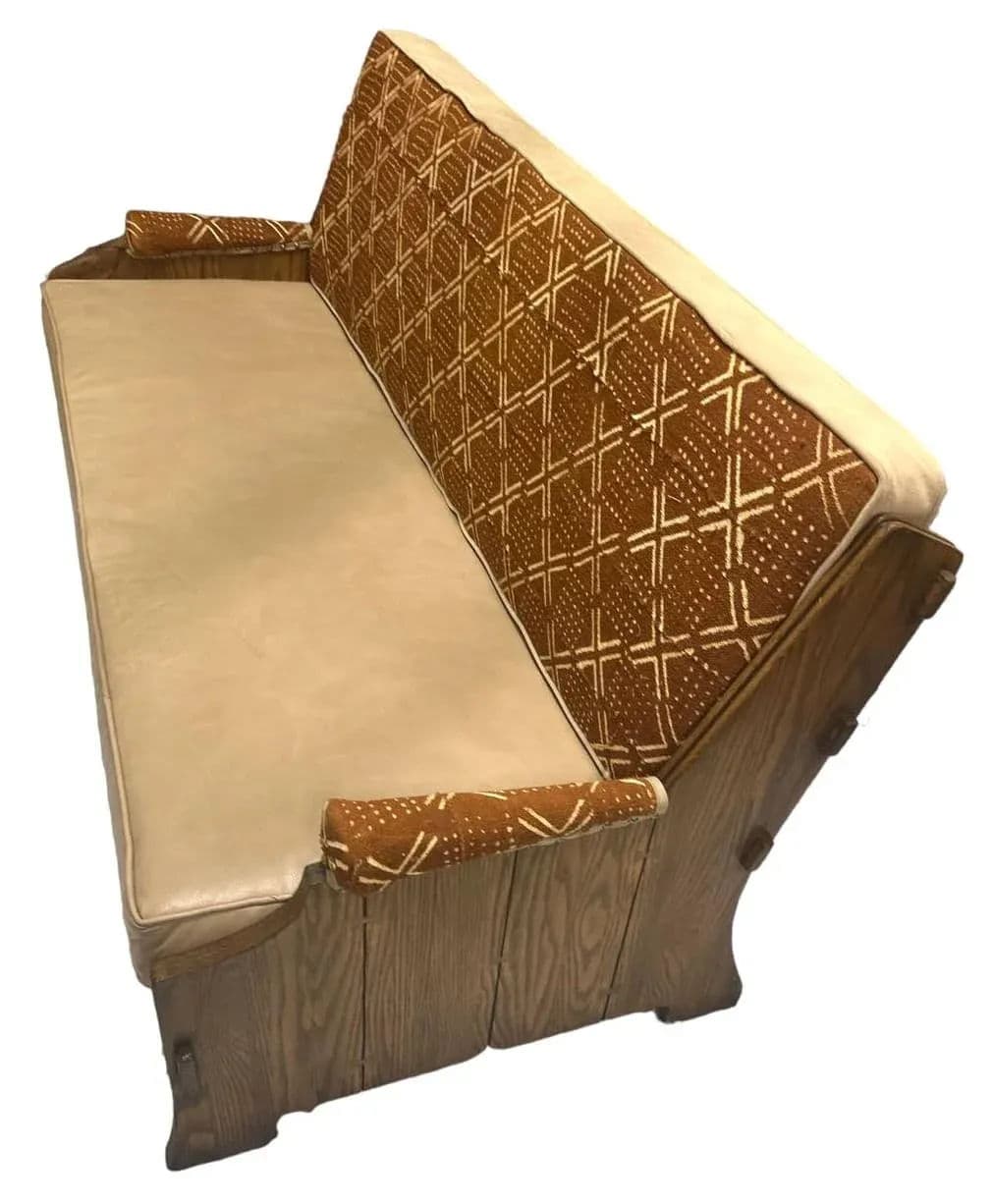 Romweber Viking Oak Sofa With Two Chairs - Upholstered With Artisanal African Textile and Leather - Vintage Mid 20th Century - Thumbnail 5