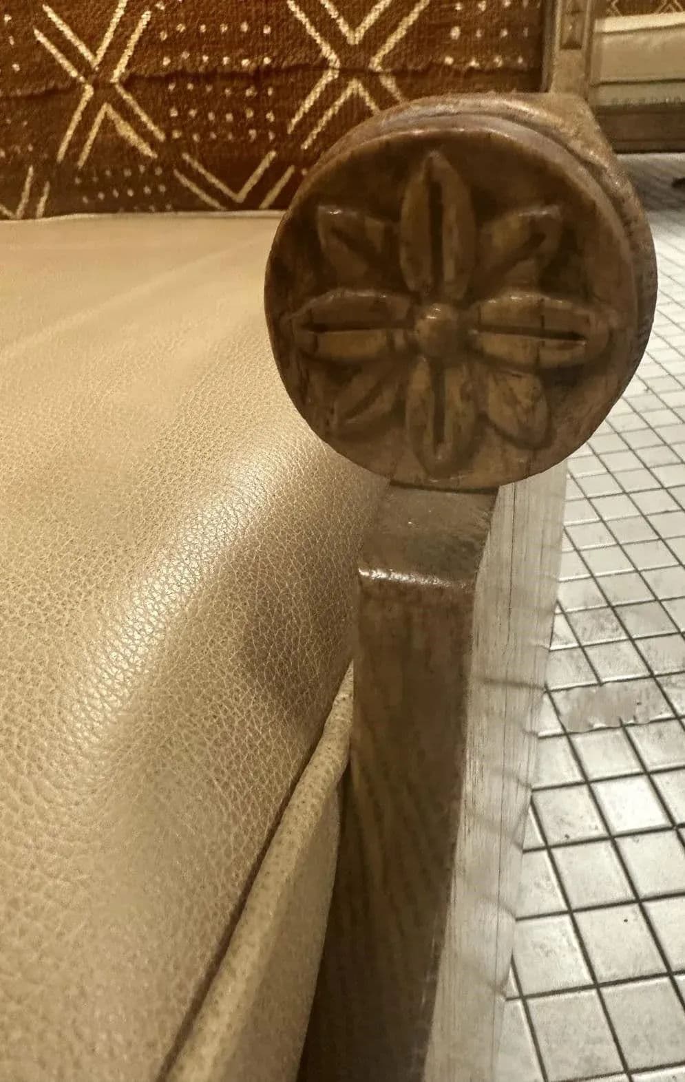 Romweber Viking Oak Sofa With Two Chairs - Upholstered With Artisanal African Textile and Leather - Vintage Mid 20th Century - Thumbnail 12