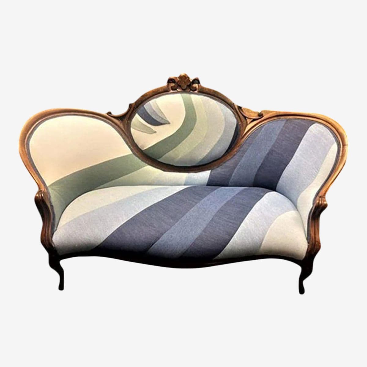 Mid 19th Century Walnut and Burlwood Parlor Medallion Sofa Reupholstered in 'New Wave' Design - Image 1