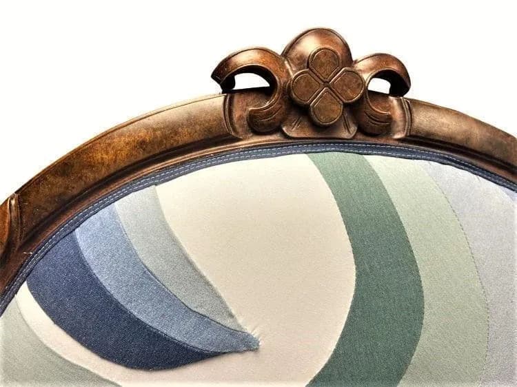 Mid 19th Century Walnut and Burlwood Parlor Medallion Sofa Reupholstered in 'New Wave' Design - Thumbnail 5