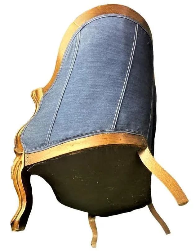 Mid 19th Century Walnut and Burlwood Parlor Medallion Sofa Reupholstered in 'New Wave' Design - Thumbnail 7