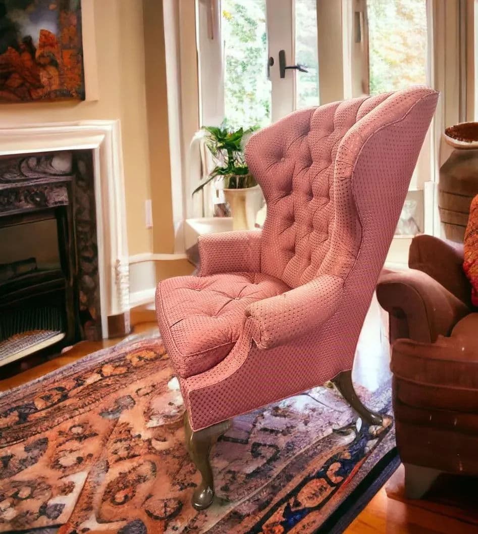 Baker Furniture Company Button Tufted Upholstered Wing Chair - Vintage Early 21st Century - Thumbnail 4