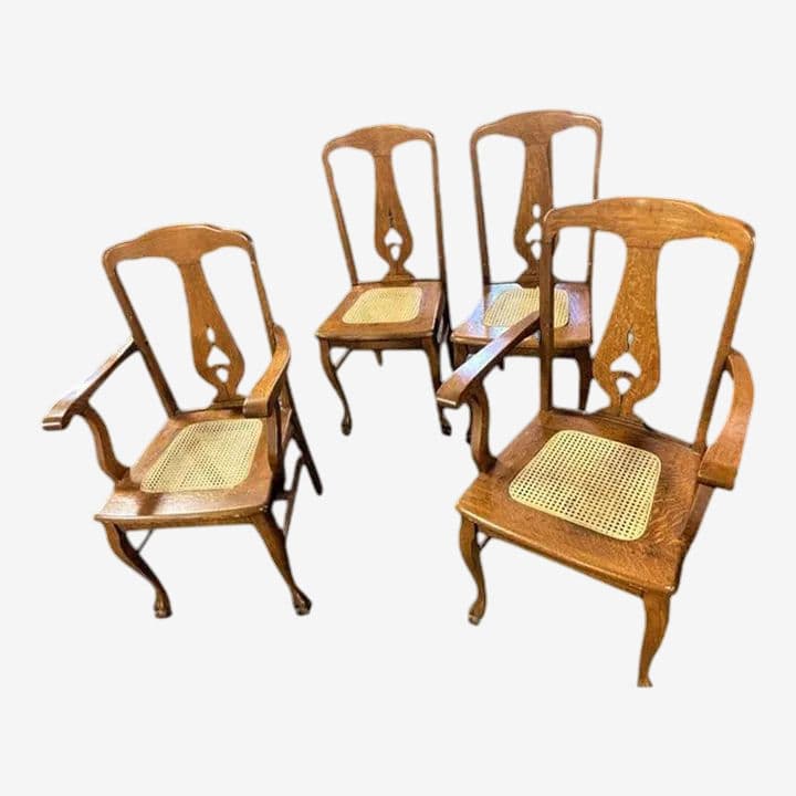Early 20th Century Stomps Burkhardt Arts & Crafts Quarter Sawn Oak Dining Chairs - Set of 4 - Image 1