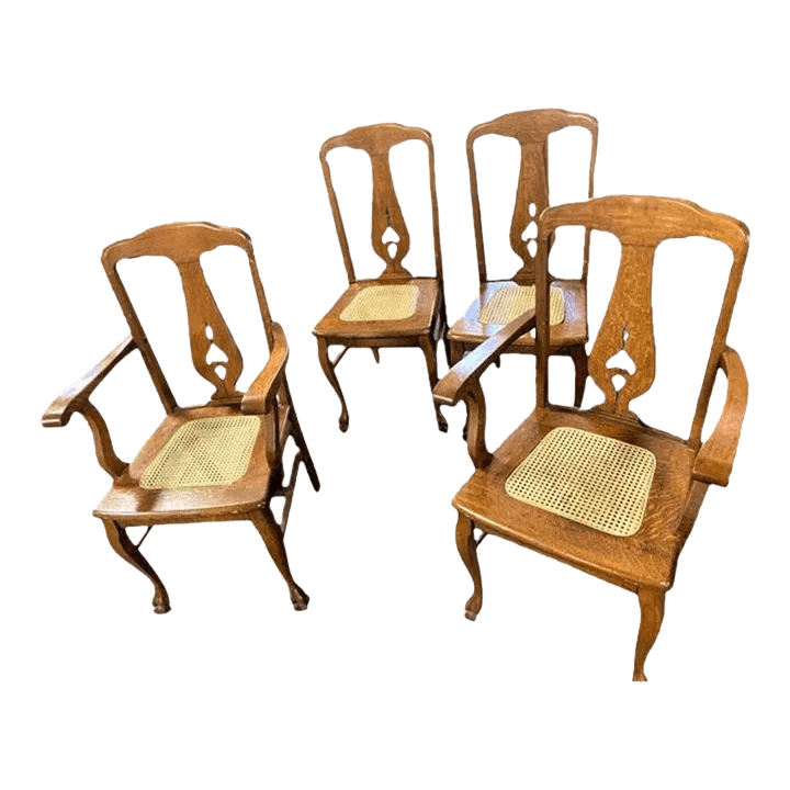 Early 20th Century Stomps Burkhardt Arts & Crafts Quarter Sawn Oak Dining Chairs - Set of 4 - Thumbnail 2