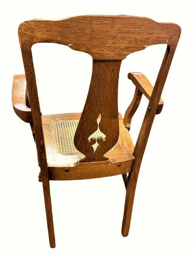 Early 20th Century Stomps Burkhardt Arts & Crafts Quarter Sawn Oak Dining Chairs - Set of 4 - Thumbnail 3