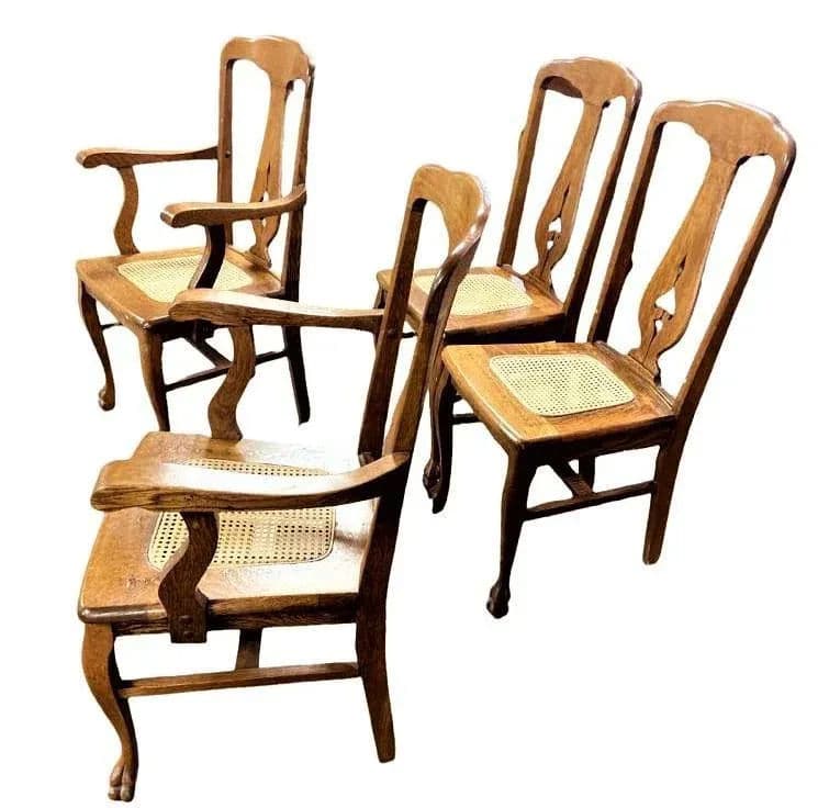 Early 20th Century Stomps Burkhardt Arts & Crafts Quarter Sawn Oak Dining Chairs - Set of 4 - Thumbnail 4