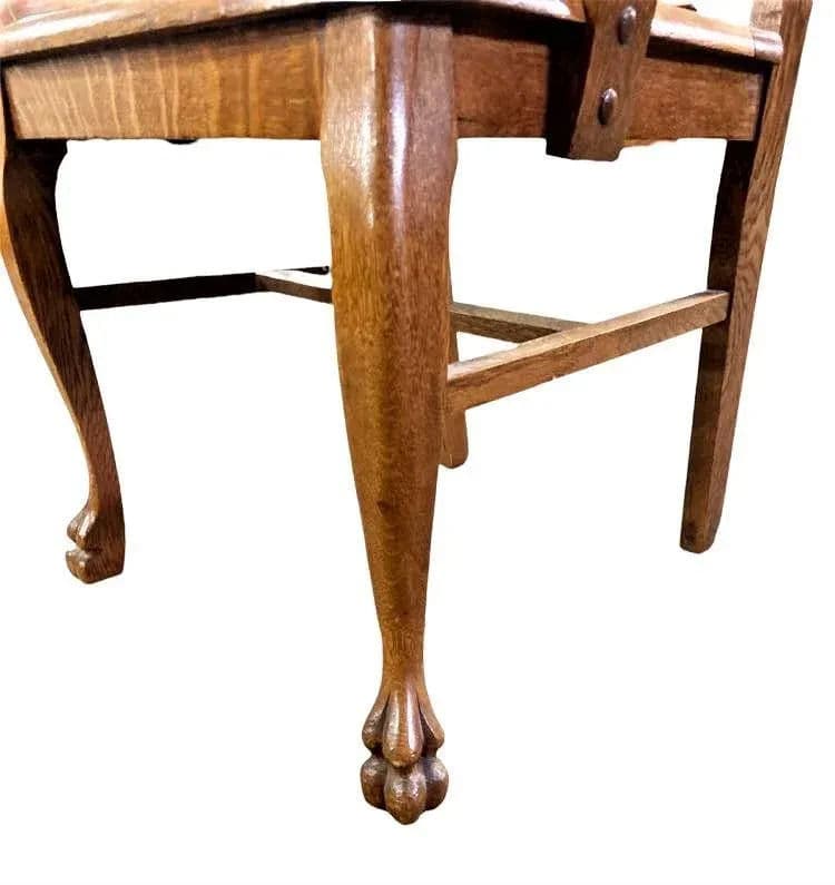 Early 20th Century Stomps Burkhardt Arts & Crafts Quarter Sawn Oak Dining Chairs - Set of 4 - Thumbnail 6
