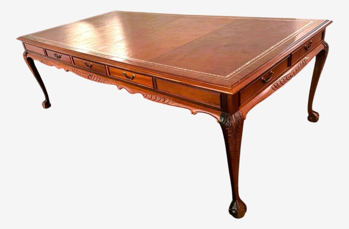 Solid Mahogany and Inlaid Leather Georgian 8' Conference Table - Vintage Circa 1970s - Image 1