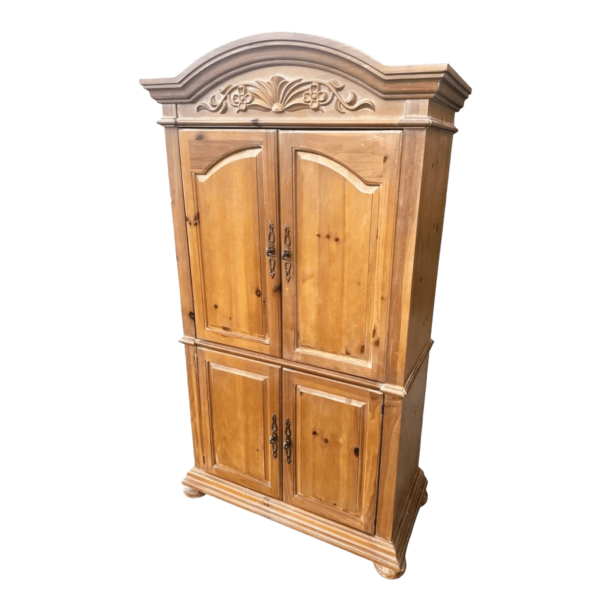 Vintage Bonnet Top Pine Armoire Crafted by Southern Furniture in Conover, North Carolina - Thumbnail 2