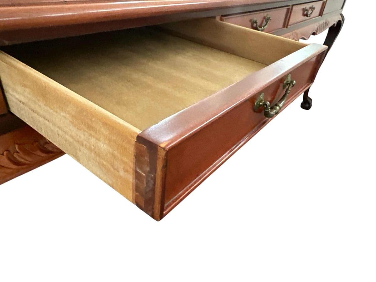 Solid Mahogany and Inlaid Leather Georgian 8' Conference Table - Vintage Circa 1970s - Thumbnail 10