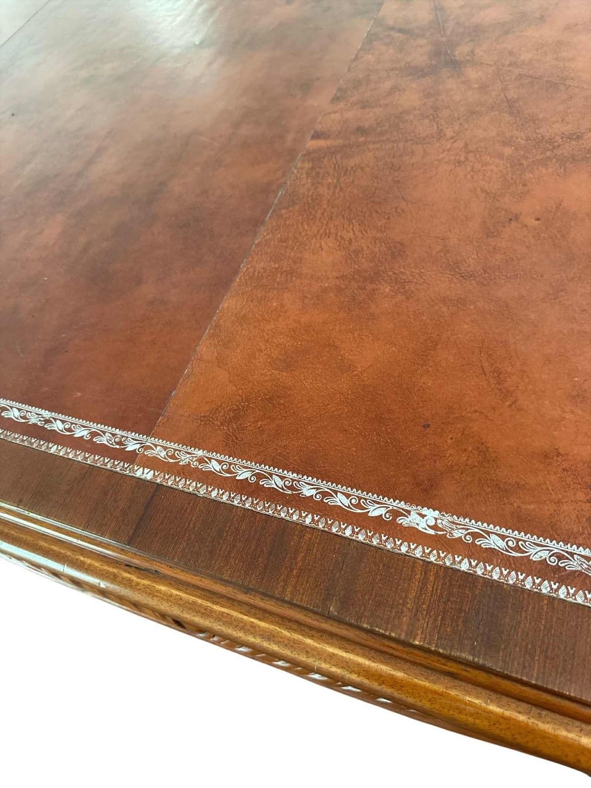 Solid Mahogany and Inlaid Leather Georgian 8' Conference Table - Vintage Circa 1970s - Thumbnail 6