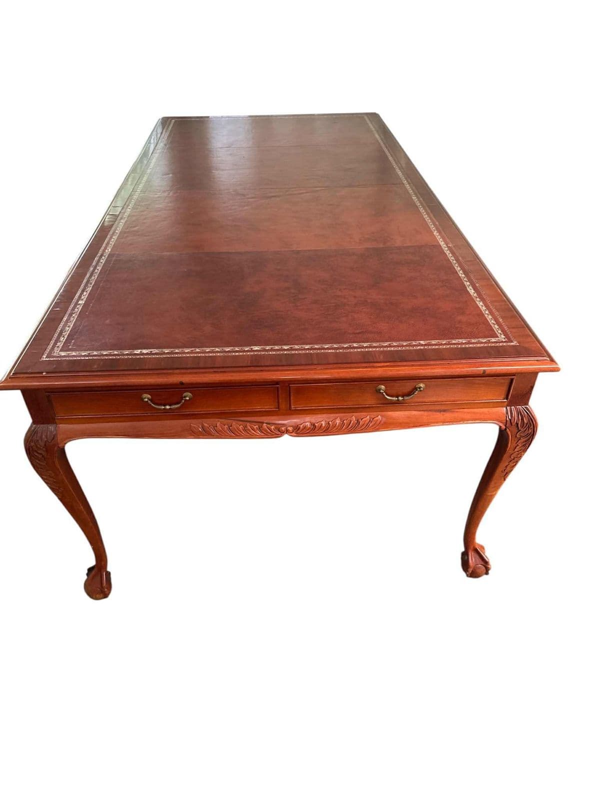 Solid Mahogany and Inlaid Leather Georgian 8' Conference Table - Vintage Circa 1970s - Thumbnail 7
