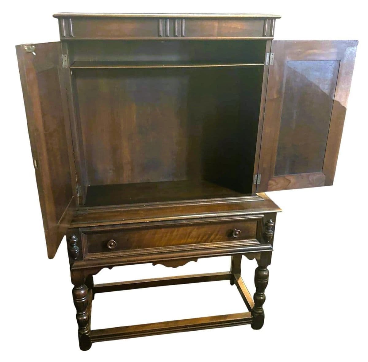 Grand Rapids Antique 1920s Walnut and Burlwood Spanish Revival Liquor Cabinet or Armoire - By Johnson-Handley-Johnson - Thumbnail 3