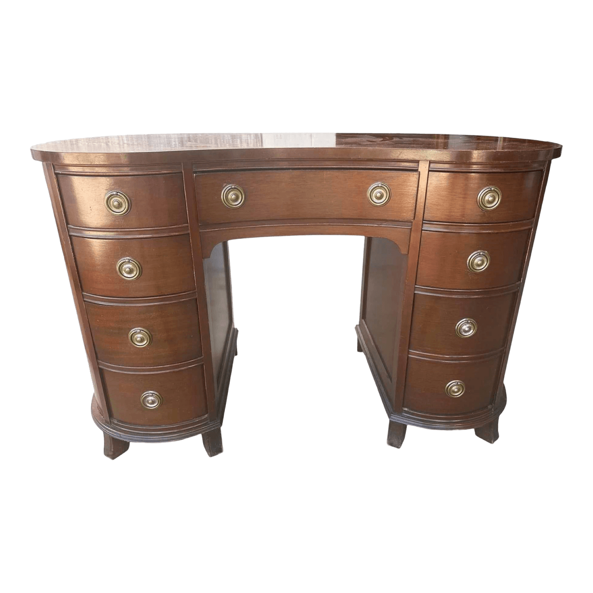 Taylor Jamestown Kidney Shaped Mahogany Desk - Circa 1930s - Thumbnail 2