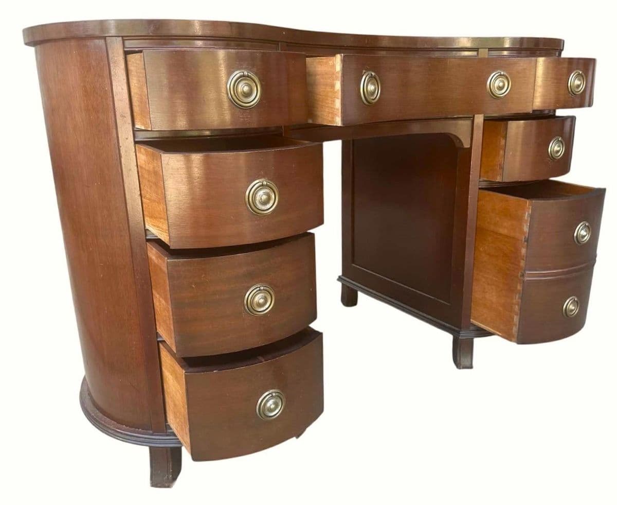 Taylor Jamestown Kidney Shaped Mahogany Desk - Circa 1930s - Thumbnail 4