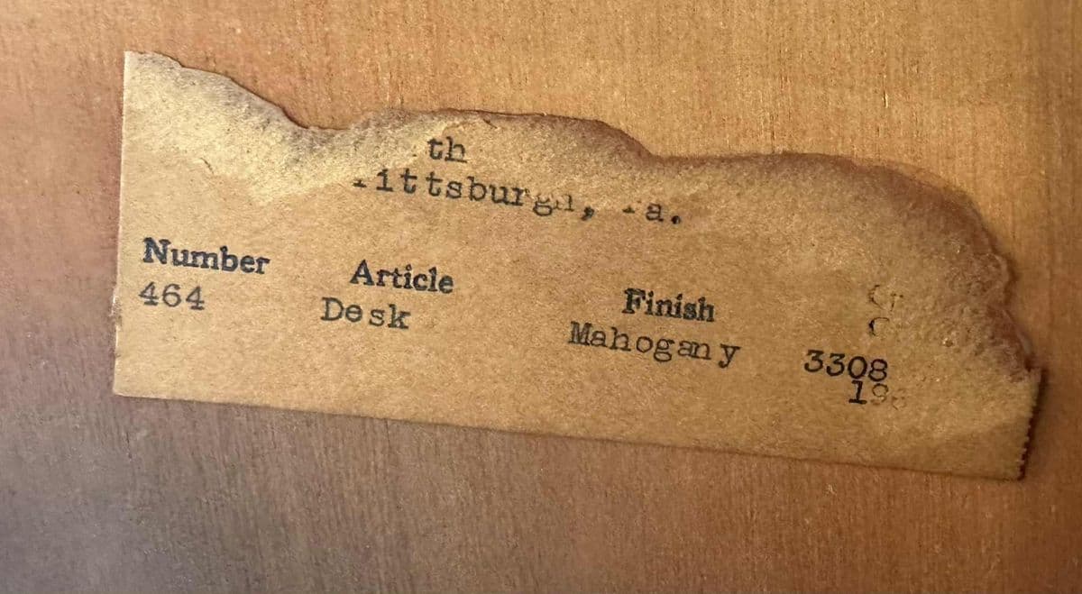 Taylor Jamestown Kidney Shaped Mahogany Desk - Circa 1930s - Thumbnail 8