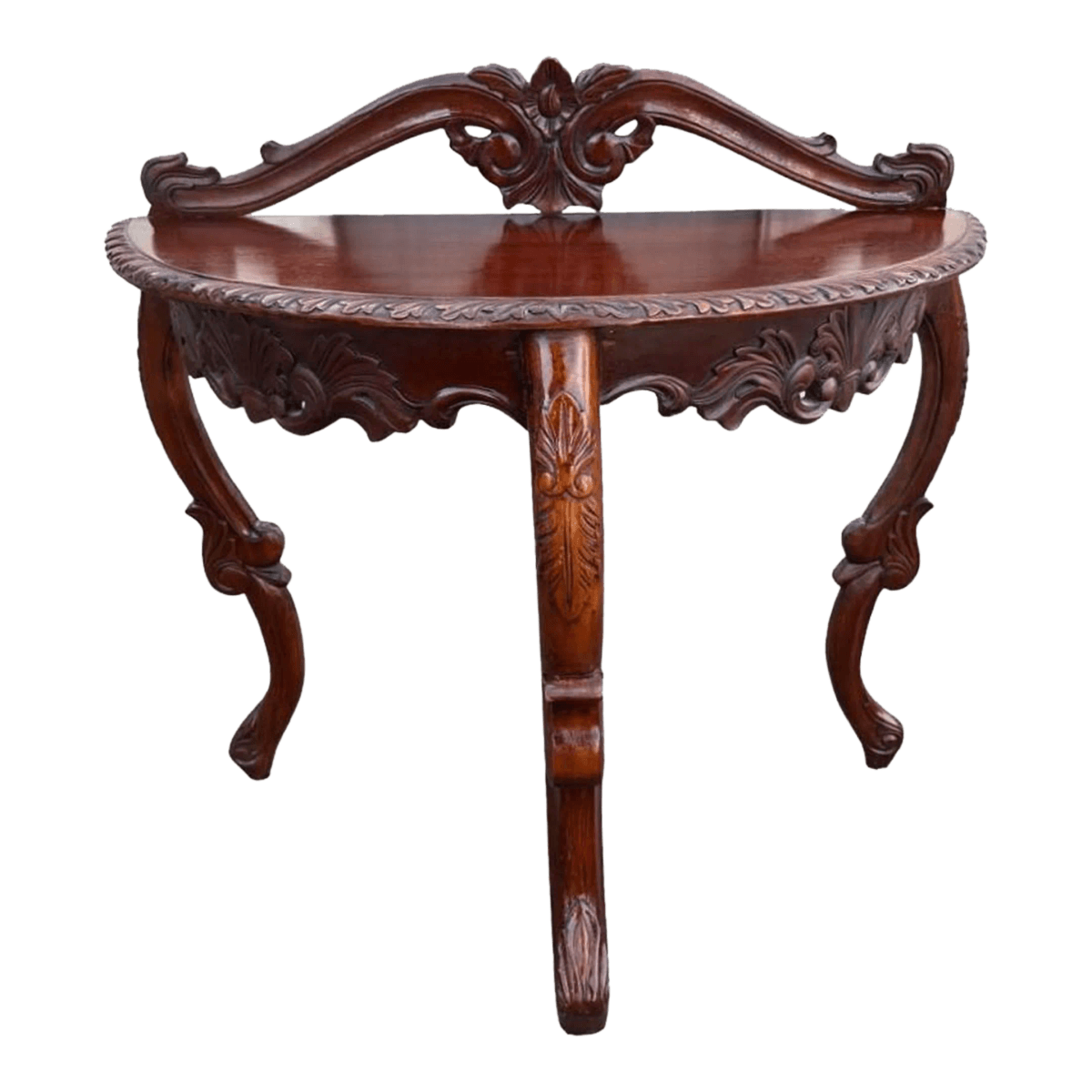 19th Century Italian Rococo Antique Rosewood Demi-Lune Console Table - Thumbnail 2