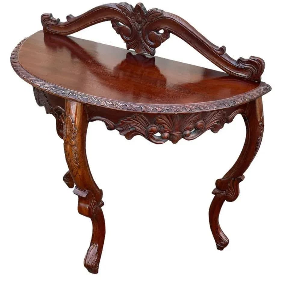 19th Century Italian Rococo Antique Rosewood Demi-Lune Console Table - Thumbnail 4