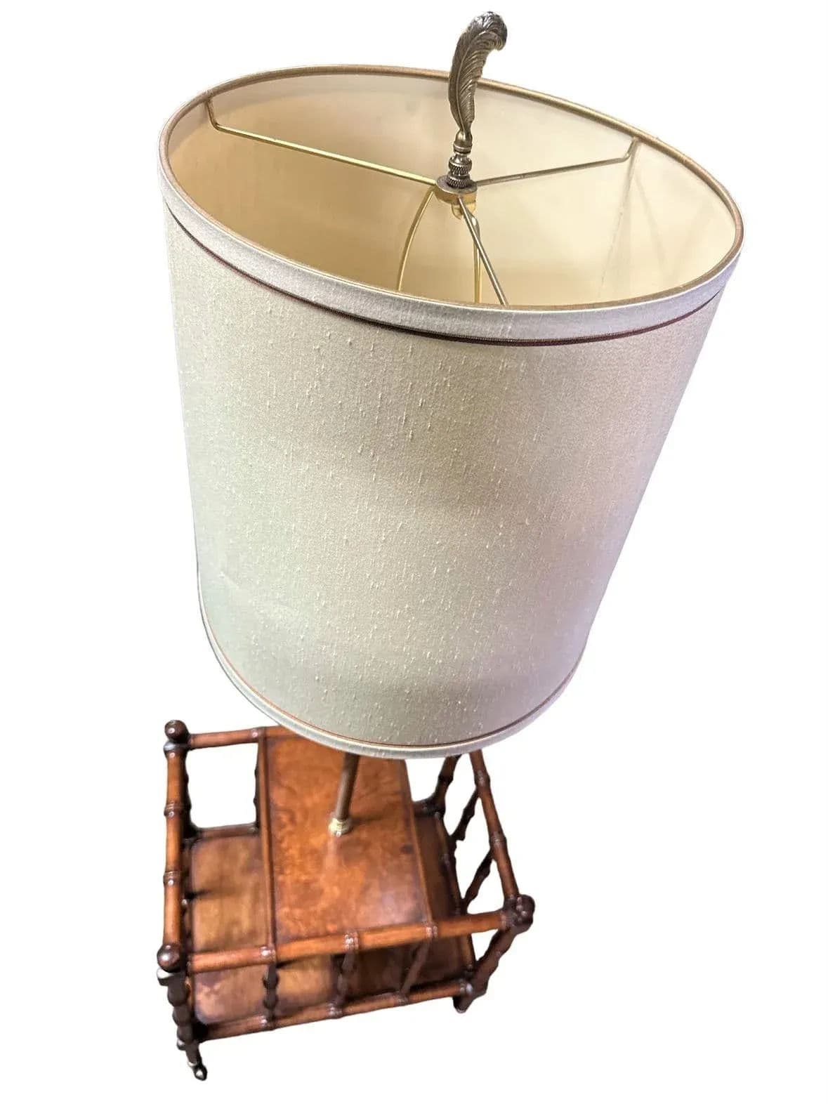 Faux Bamboo Fruitwood and Burlwood Canterbury Style Magazine Table and Floor Lamp - Vintage Mid 20th Century - Thumbnail 5