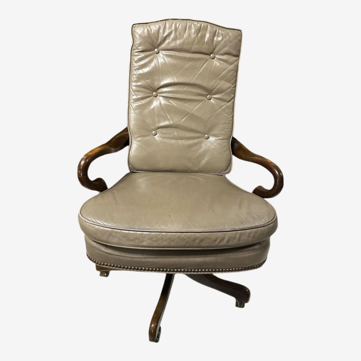 Button Tufted Leather Vintage Executive Swivel Chair With Nail Head Trim - Image 1