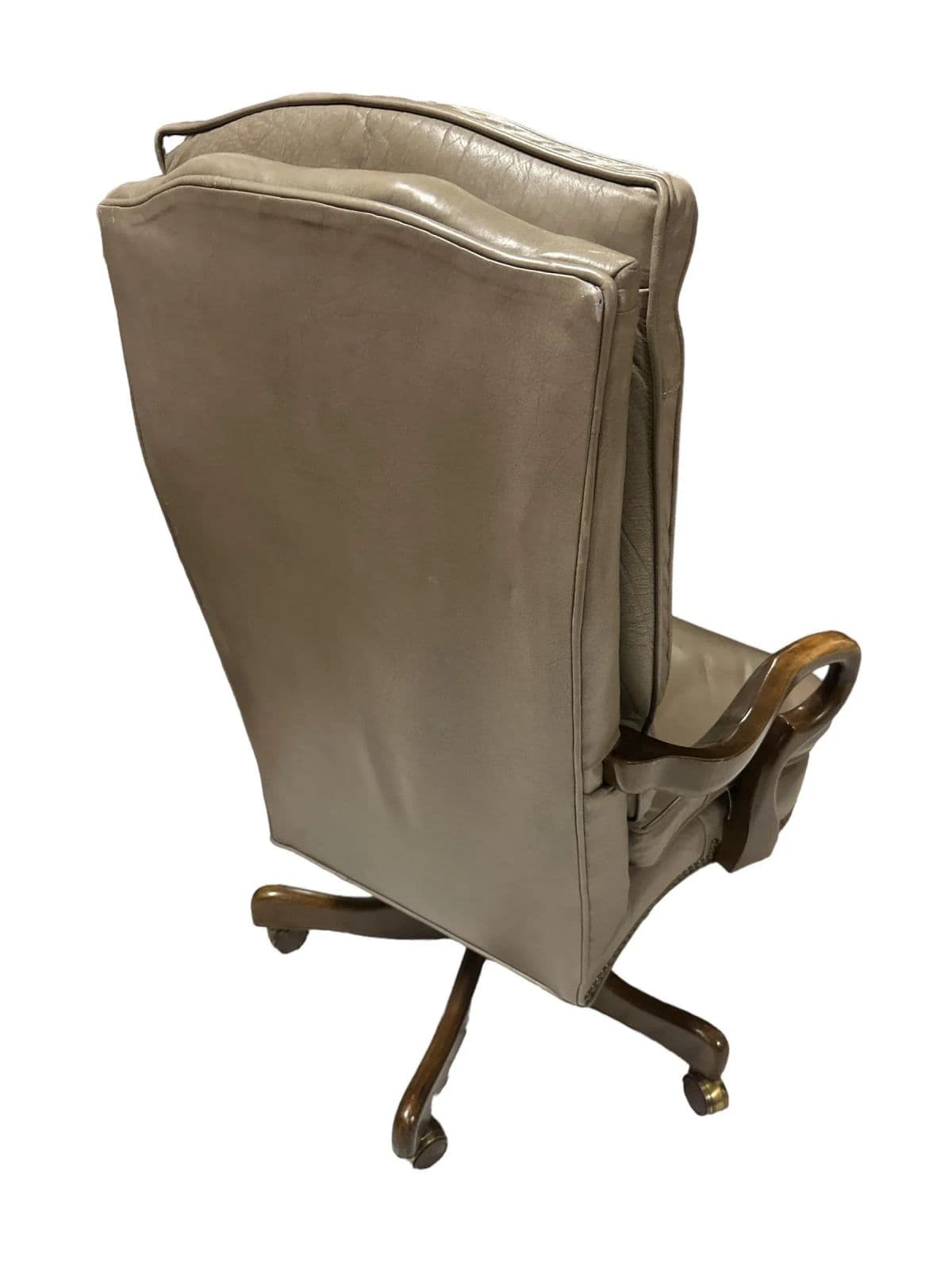 Button Tufted Leather Vintage Executive Swivel Chair With Nail Head Trim - Thumbnail 4