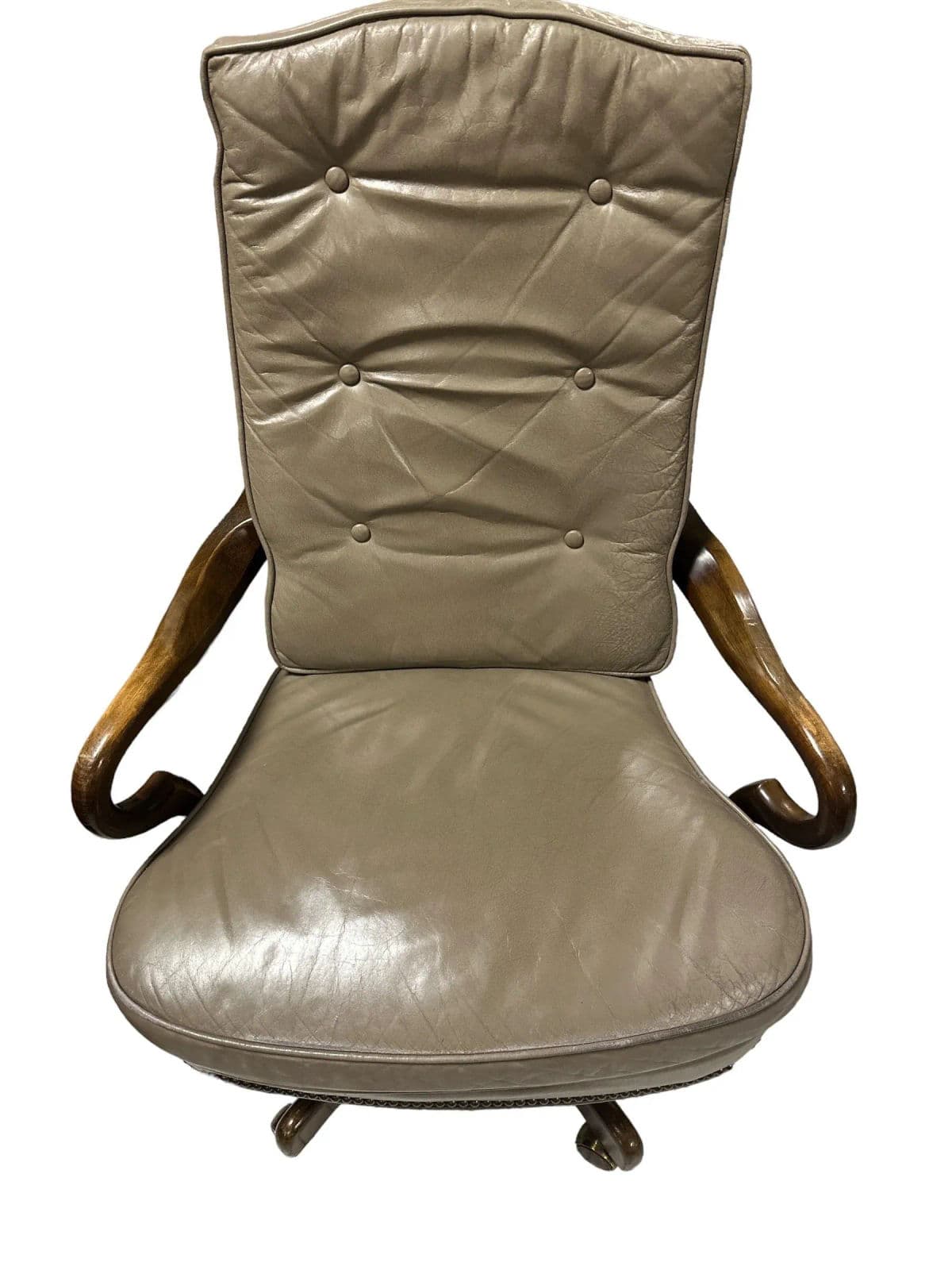 Button Tufted Leather Vintage Executive Swivel Chair With Nail Head Trim - Thumbnail 7