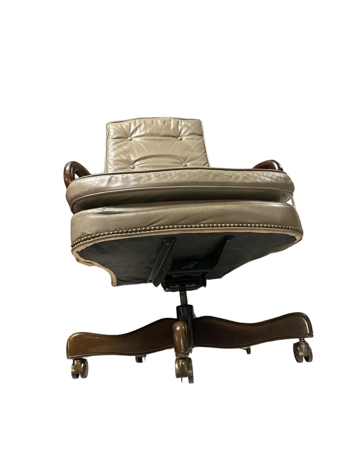 Button Tufted Leather Vintage Executive Swivel Chair With Nail Head Trim - Thumbnail 5