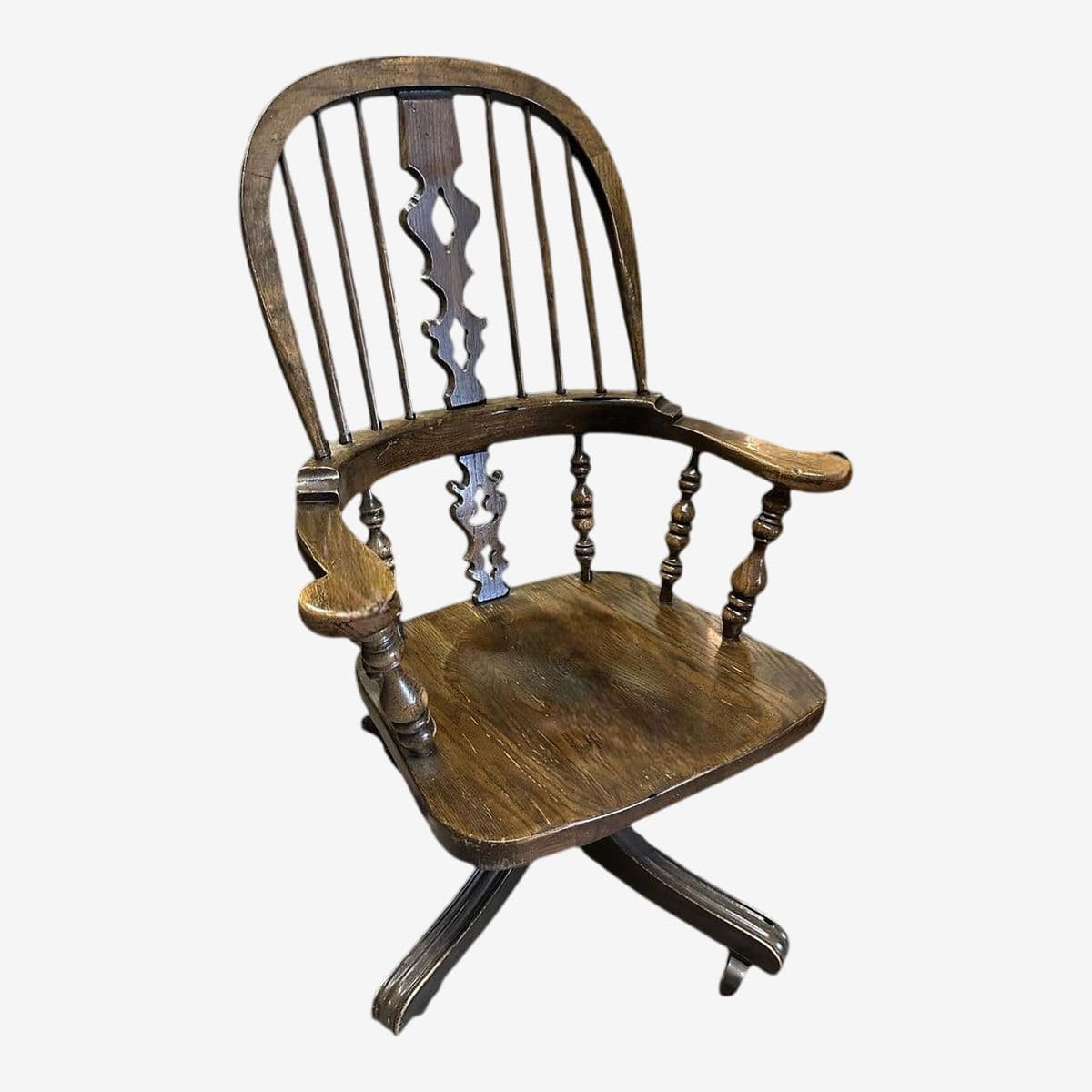 Vintage Ethan Allen Solid Oak Executive Swivel Desk Chair, Late 20th Century - Image 1