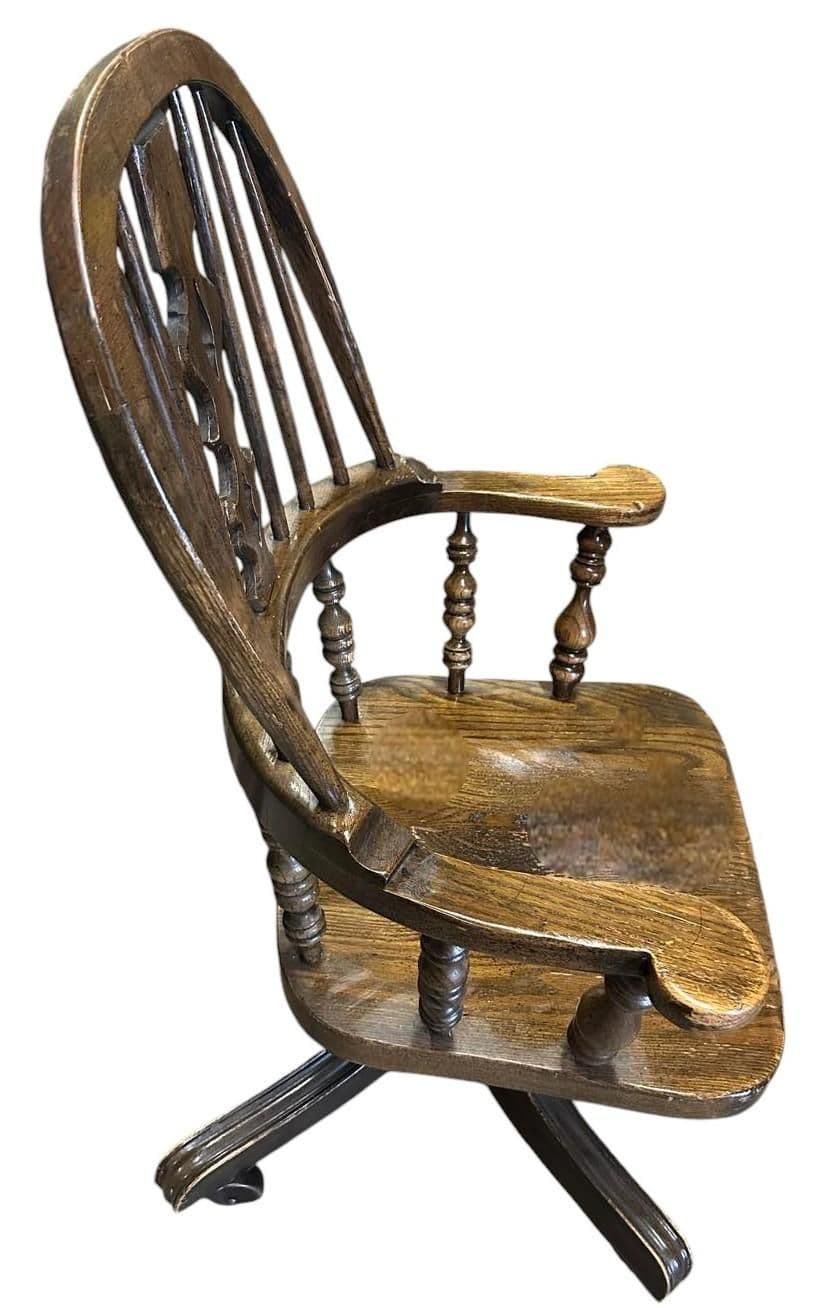 Vintage Ethan Allen Solid Oak Executive Swivel Desk Chair, Late 20th Century - Thumbnail 4