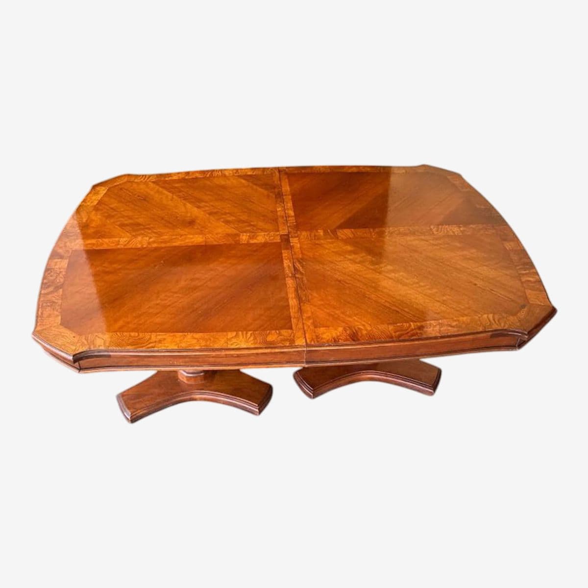 Solid Cherry Wood and Burlwood Double Pedestal Dining Table Expanding to 102" - Vintage Late 20th Century - Image 1