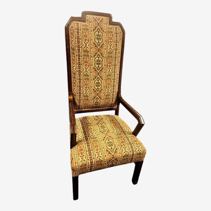 Early 20th Century Antique Prairie Style Tall 56" Throne Chair With Southwestern Tapestry Upholstery - Image 1