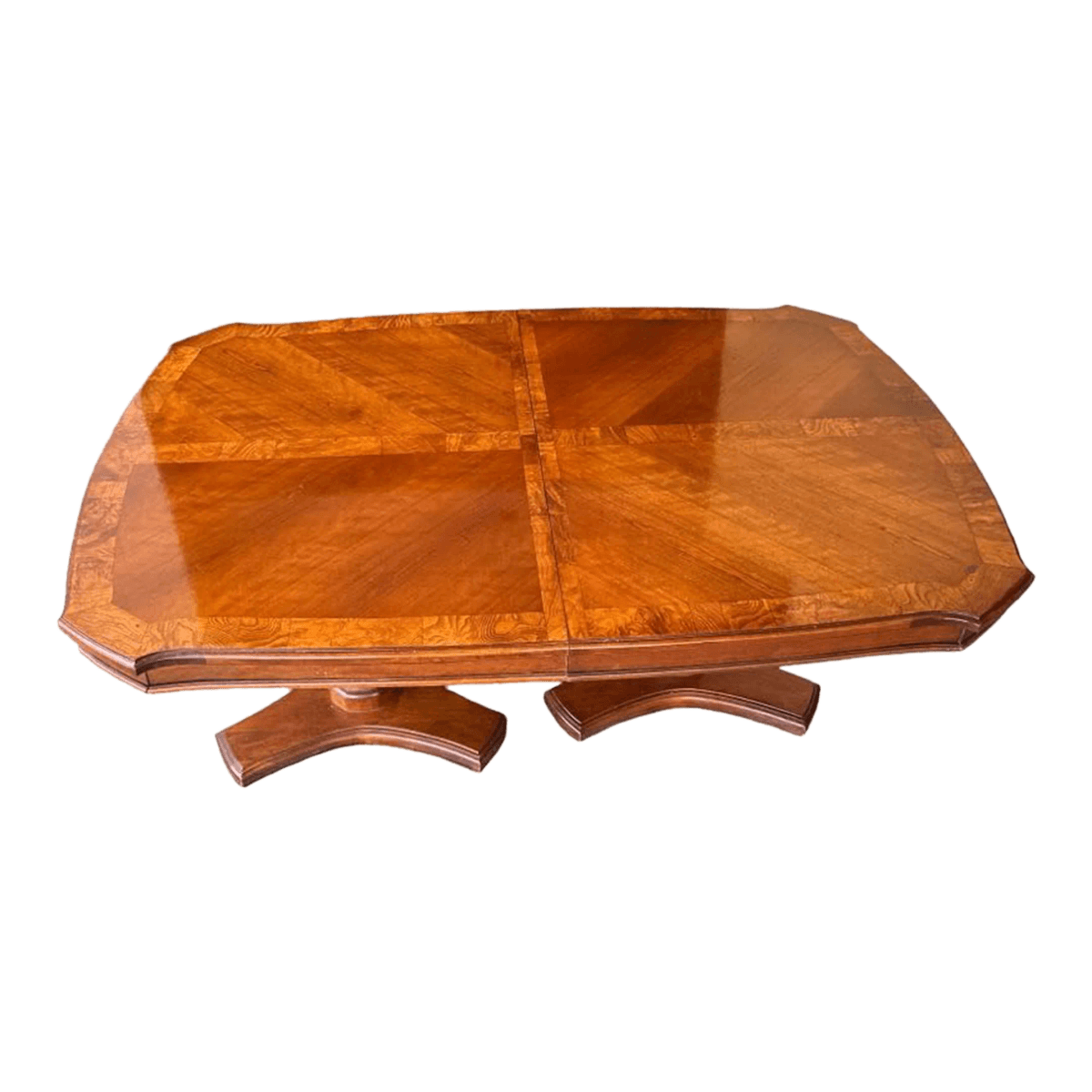 Solid Cherry Wood and Burlwood Double Pedestal Dining Table Expanding to 102" - Vintage Late 20th Century - Thumbnail 2