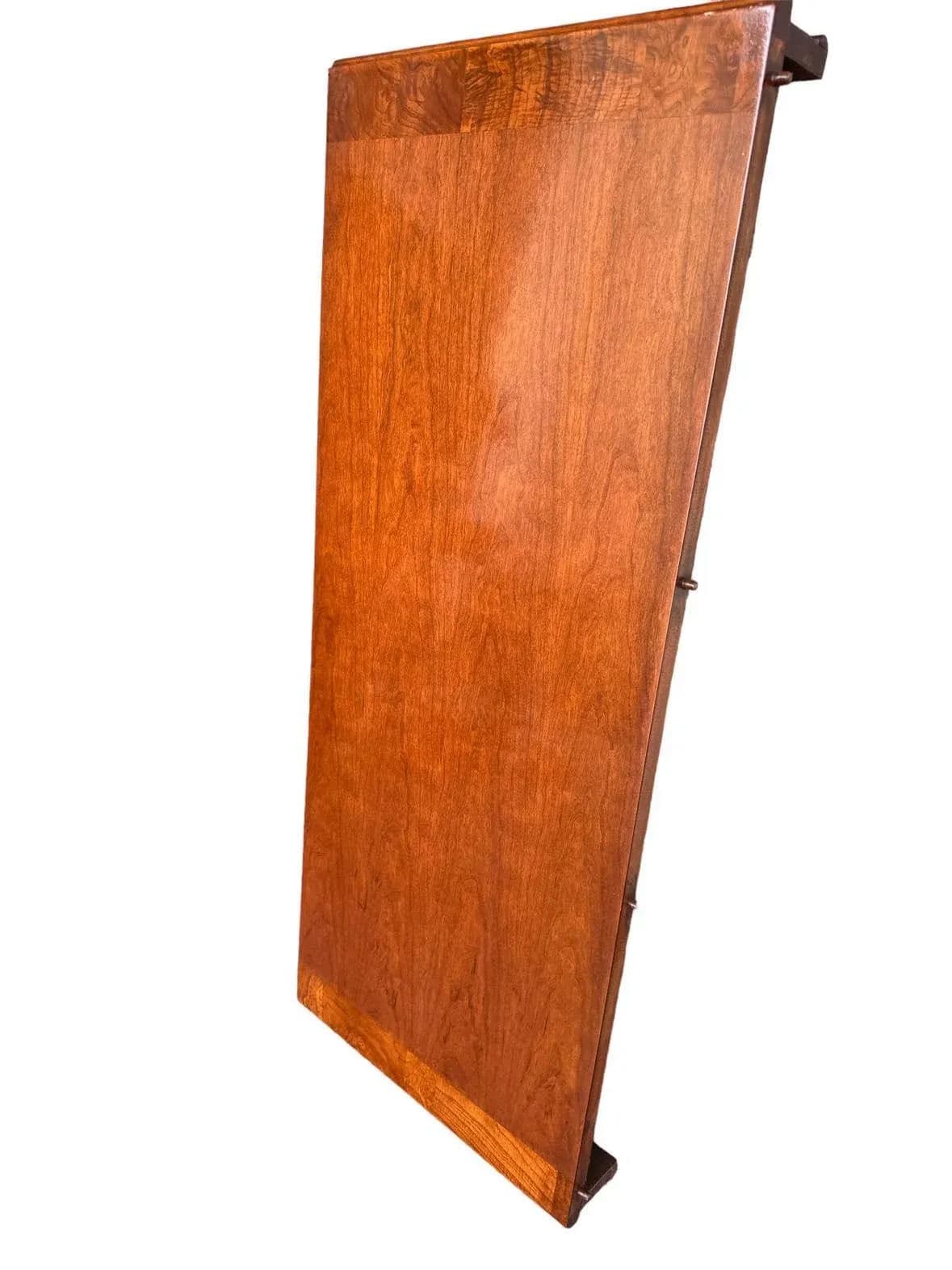 Solid Cherry Wood and Burlwood Double Pedestal Dining Table Expanding to 102" - Vintage Late 20th Century - Thumbnail 5