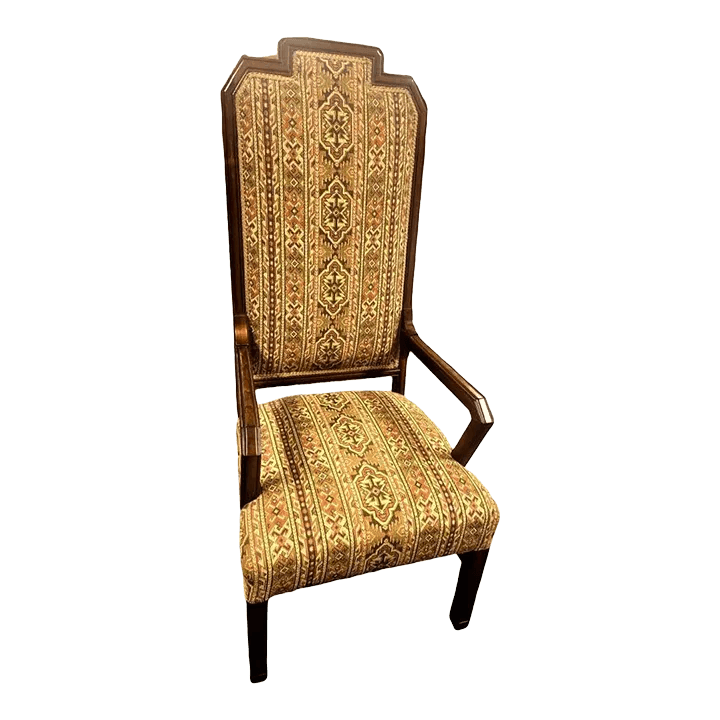 Early 20th Century Antique Prairie Style Tall 56" Throne Chair With Southwestern Tapestry Upholstery - Thumbnail 2