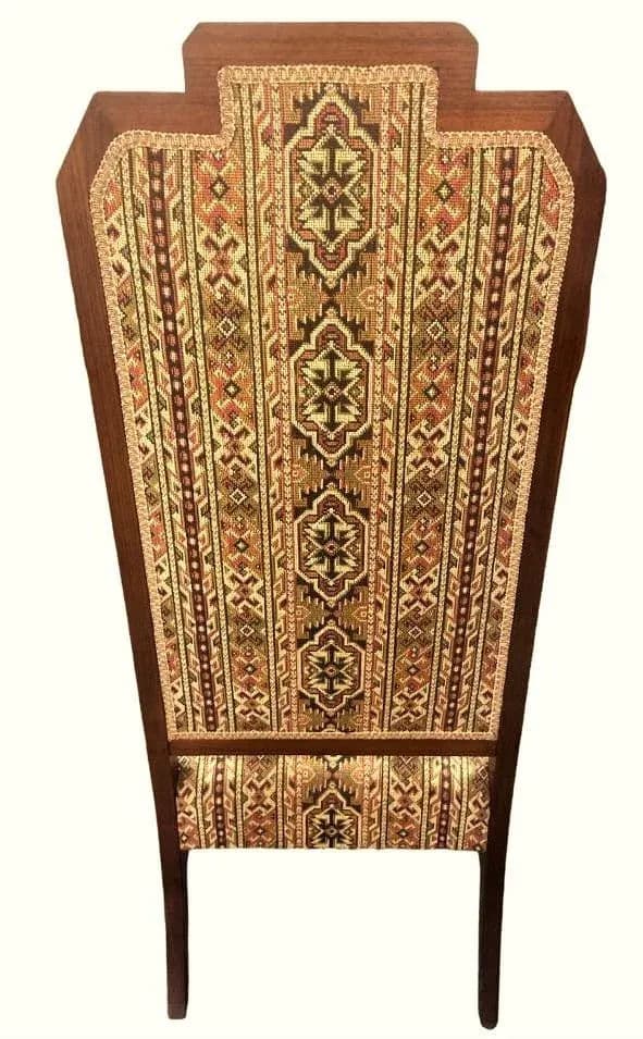 Early 20th Century Antique Prairie Style Tall 56" Throne Chair With Southwestern Tapestry Upholstery - Thumbnail 3