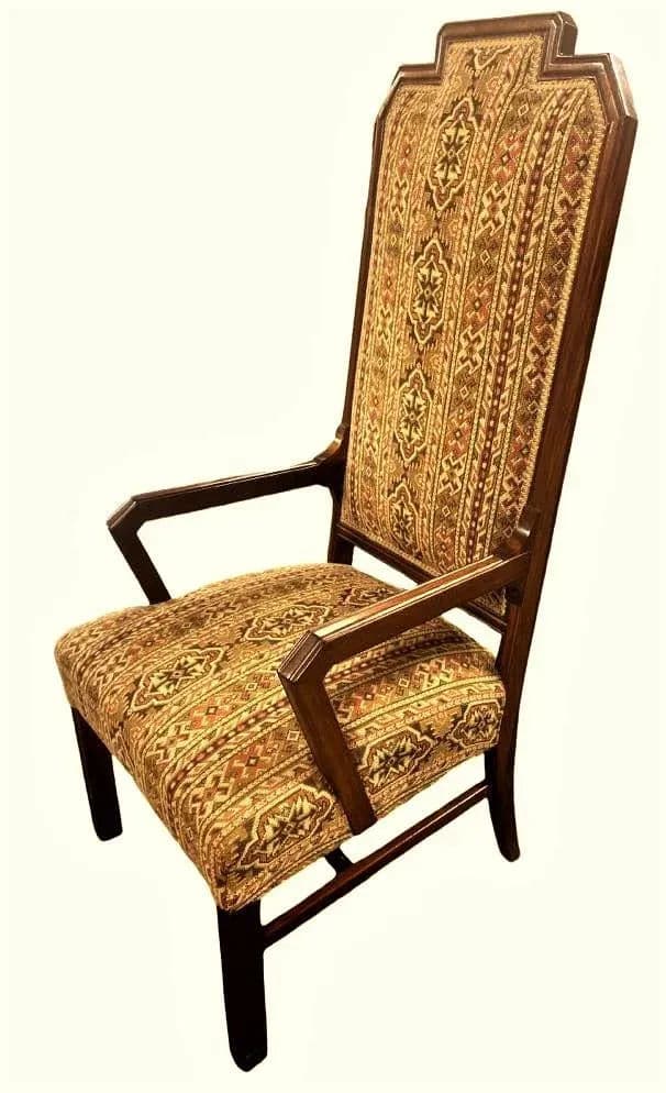 Early 20th Century Antique Prairie Style Tall 56" Throne Chair With Southwestern Tapestry Upholstery - Thumbnail 4