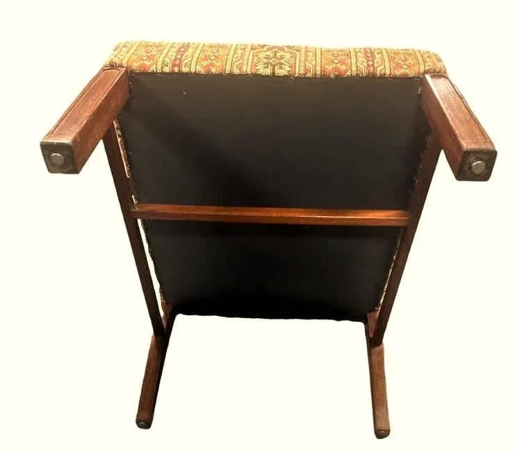 Early 20th Century Antique Prairie Style Tall 56" Throne Chair With Southwestern Tapestry Upholstery - Thumbnail 8