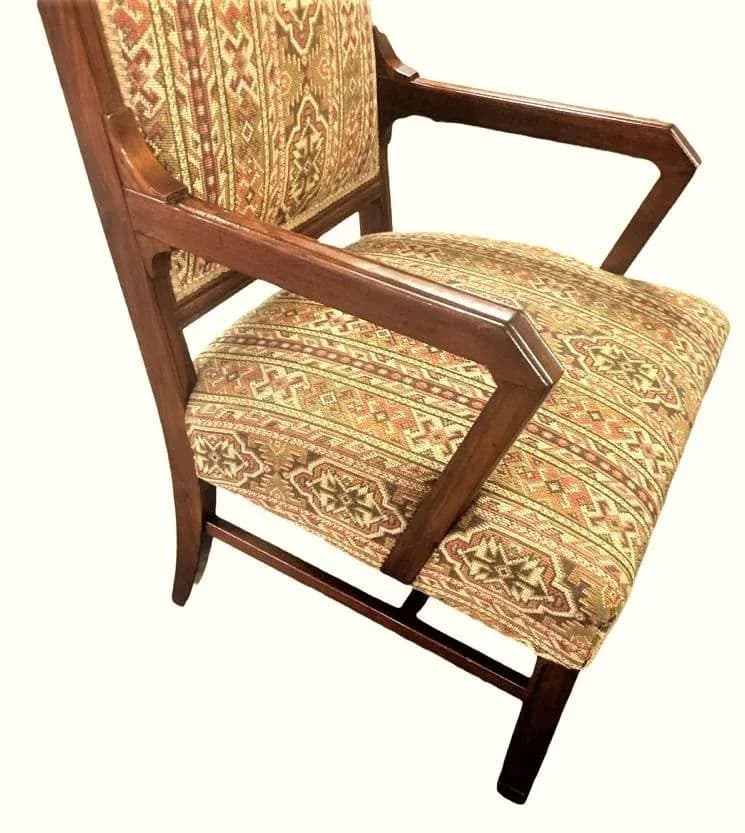 Early 20th Century Antique Prairie Style Tall 56" Throne Chair With Southwestern Tapestry Upholstery - Thumbnail 7