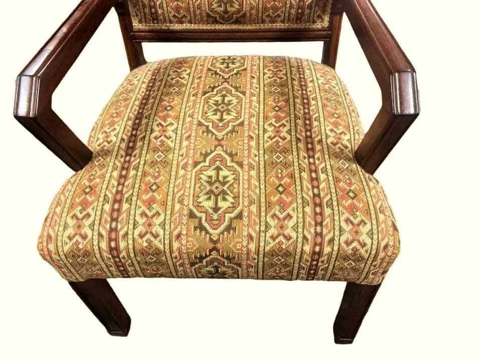 Early 20th Century Antique Prairie Style Tall 56" Throne Chair With Southwestern Tapestry Upholstery - Thumbnail 6