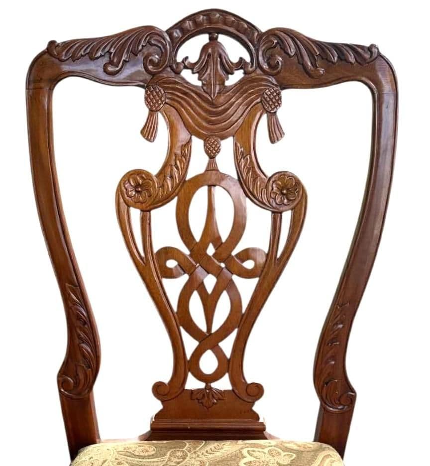 Solid Mahogany Chippendale Dining Chairs - Set of 8 Including 2 Armchairs - Circa Mid 20th Century - Thumbnail 6