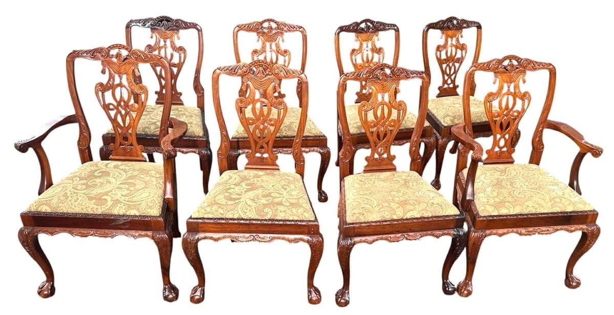 Solid Mahogany Chippendale Dining Chairs - Set of 8 Including 2 Armchairs - Circa Mid 20th Century - Thumbnail 3