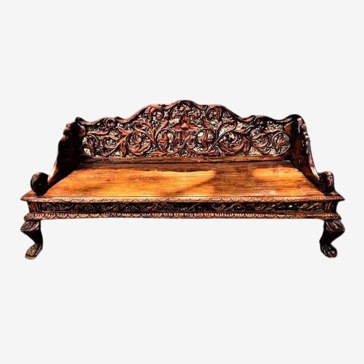 Ornately Carved Teak Bench From South Asia - Mid 20th Century - Image 1